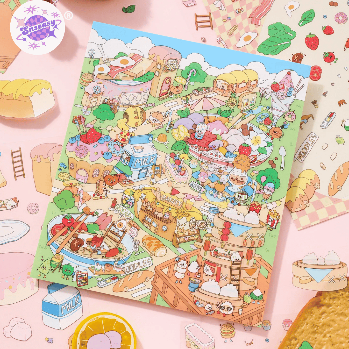 Gourmet Town – 3D Miniature Scene Stickers (Plus Size) – 2 Theme Sets: Gourmet Supermarket | Gourmet Street