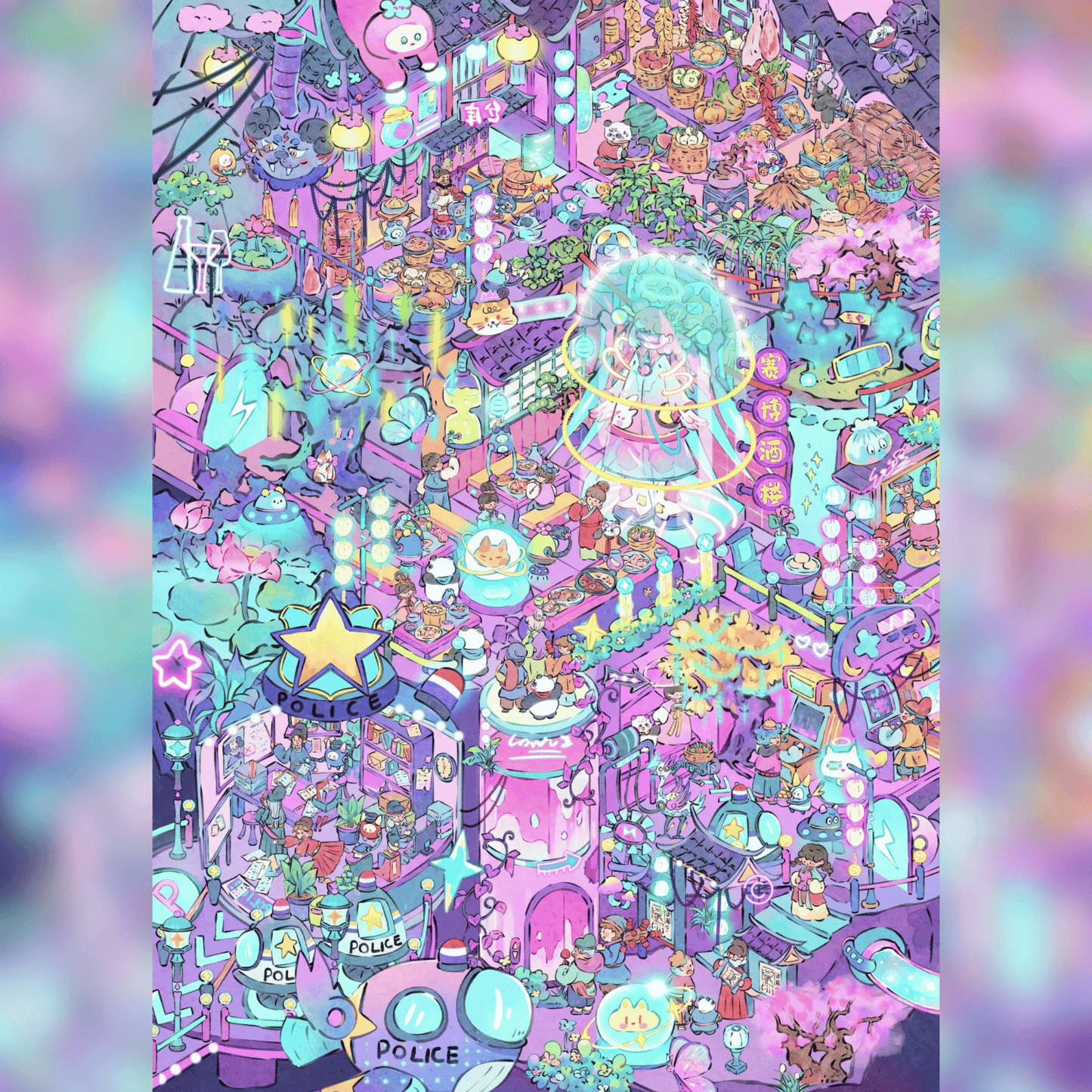 Fantasy World 3D Scene Sticker Plus Size 4 Theme Sets: Cyber Town | Food Street | Curious Market | Mr. Crow’s Cage