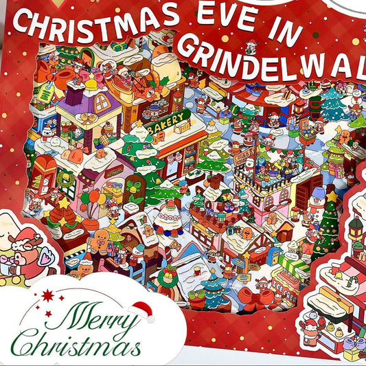 Grinwald Christmas Town 3D Scene Sticker Plus Size