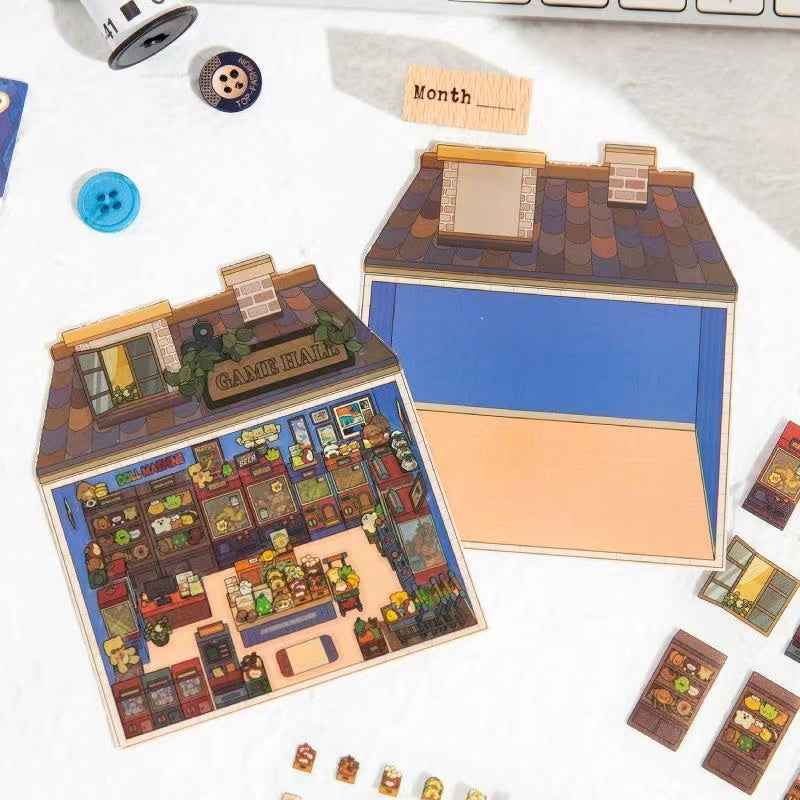 Retro Arcade – 3D Sticker Scenes - 2 Theme Sets: Game Hall | Bookstore