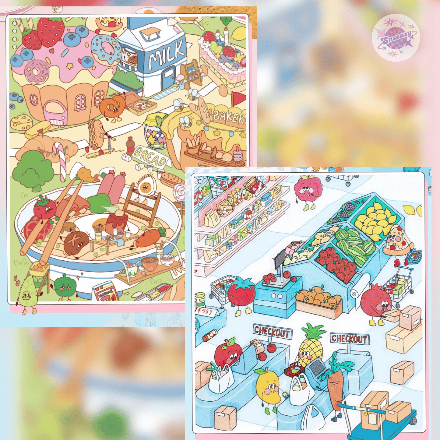 Gourmet Town – 3D Miniature Scene Stickers (Plus Size) – 2 Theme Sets: Gourmet Supermarket | Gourmet Street