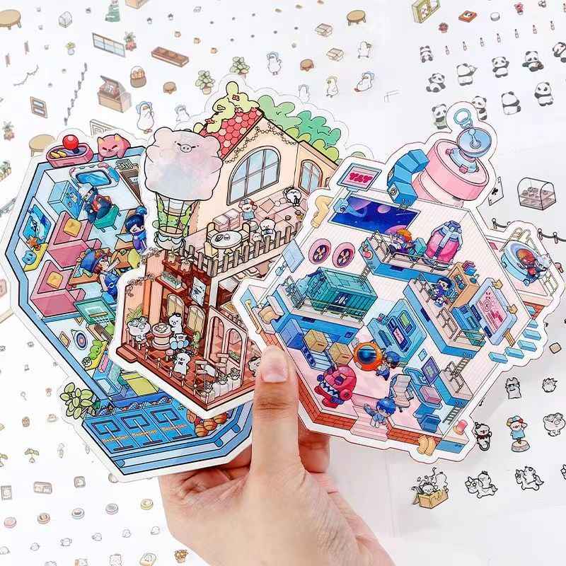 Dream Game Life Simulation – 3D Sticker Scenes - 8 Theme Sets: 3-Story Amusement Park | Baking Story | Bunny Home | Space Station | Panda Dumpling Shop | Mecha Warrior Arcade | Goose Dessert Shop | Hamster Villa