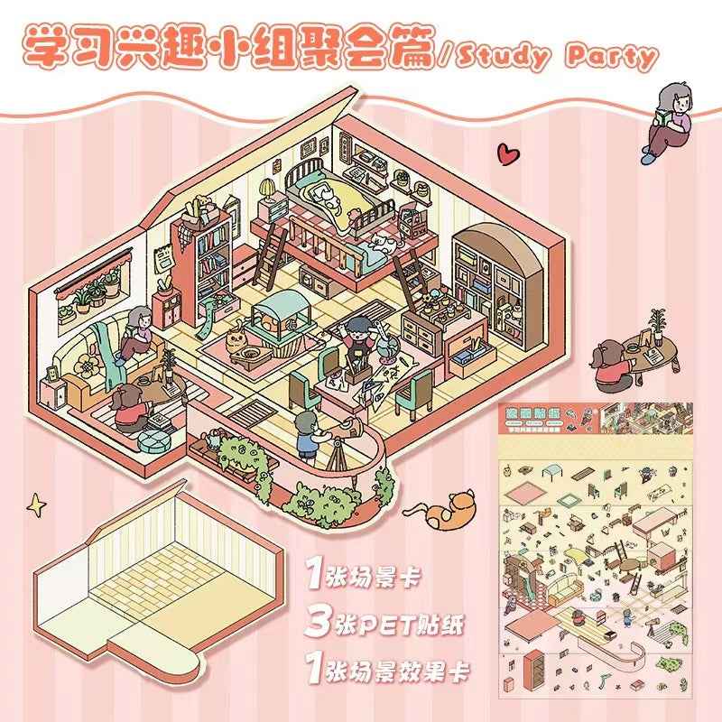 The Best Friends Party – 3D Sticker Scenes - 4 Theme Sets: Sisters Party | Study Party | Birthday Party | Villa Party