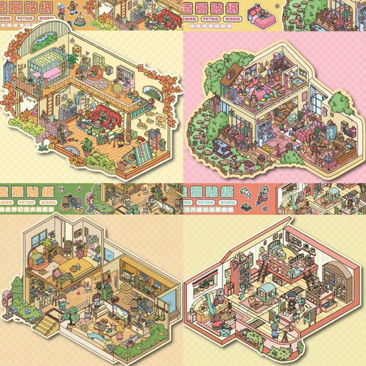 The Best Friends Party – 3D Sticker Scenes - 4 Theme Sets: Sisters Party | Study Party | Birthday Party | Villa Party