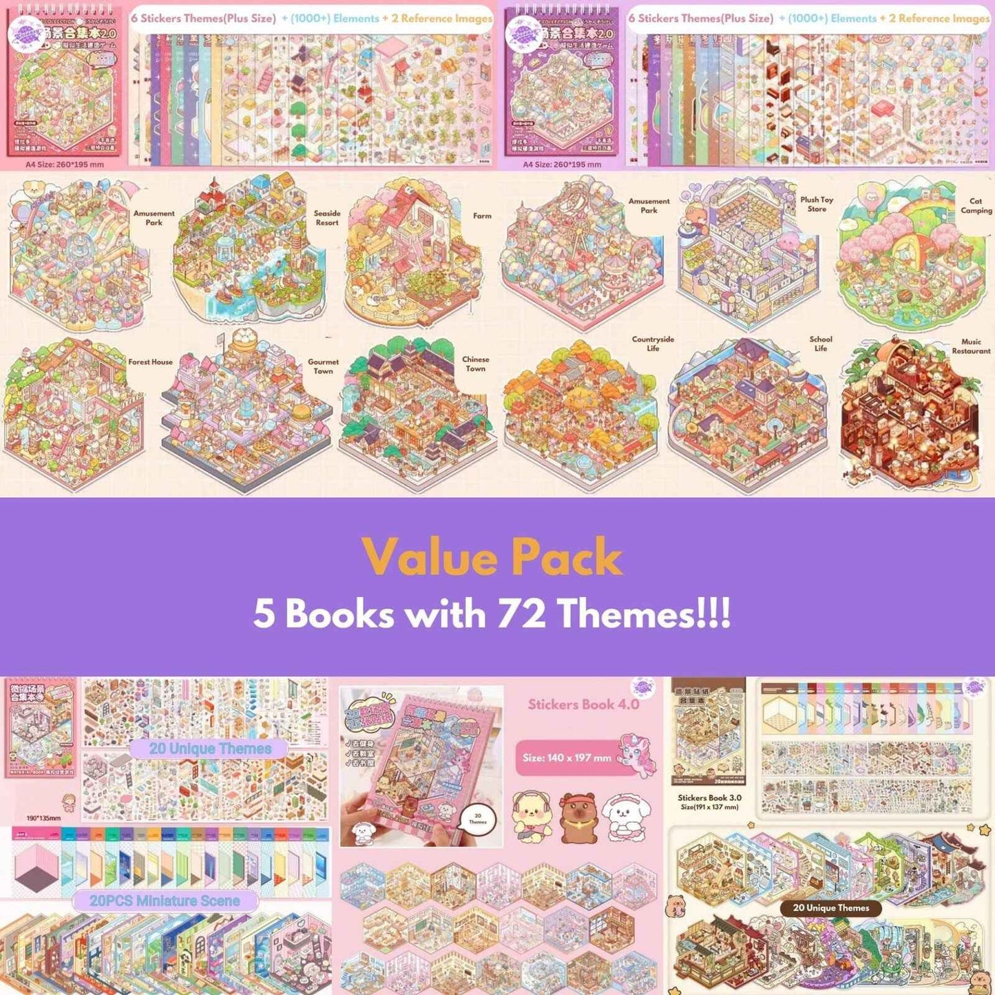 Miniature 3D Scene Stickers Scrapbook with 20 Pcs Unique Themes, Best Gifts, 1.0 | 2.0 | 3.0 | 4.0 | 5.0 | 6.0