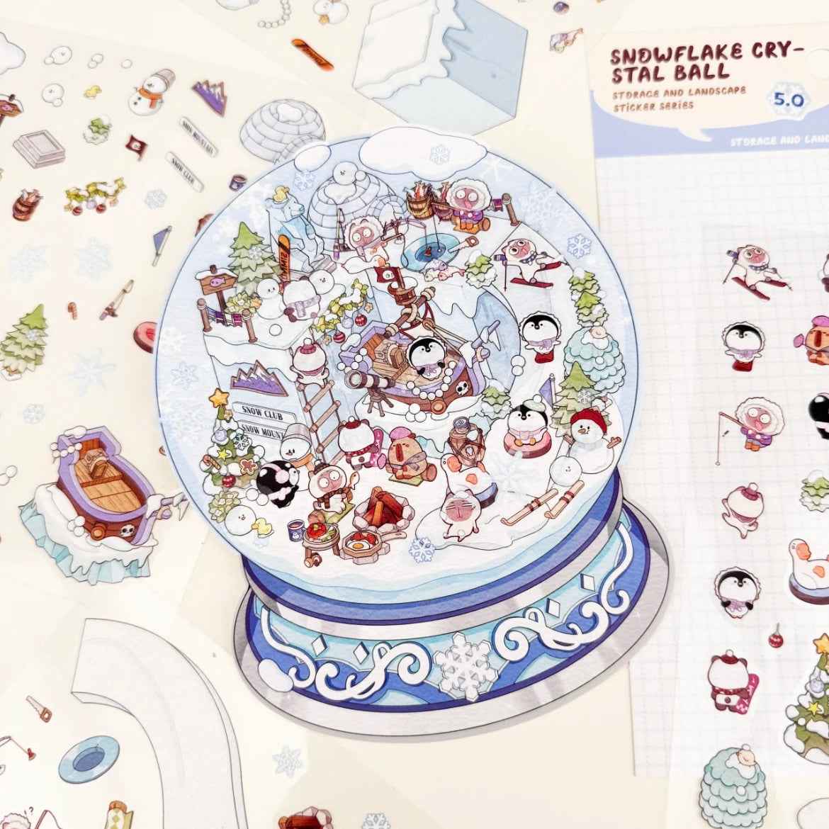 Cute Animal Gifts – 3D Sticker Scenes - 4 Theme Sets: Panda Flower Gift Box | Penguin Ice Cream Kitchen | Crystal Ball Amusement Park | Monet Painting Box