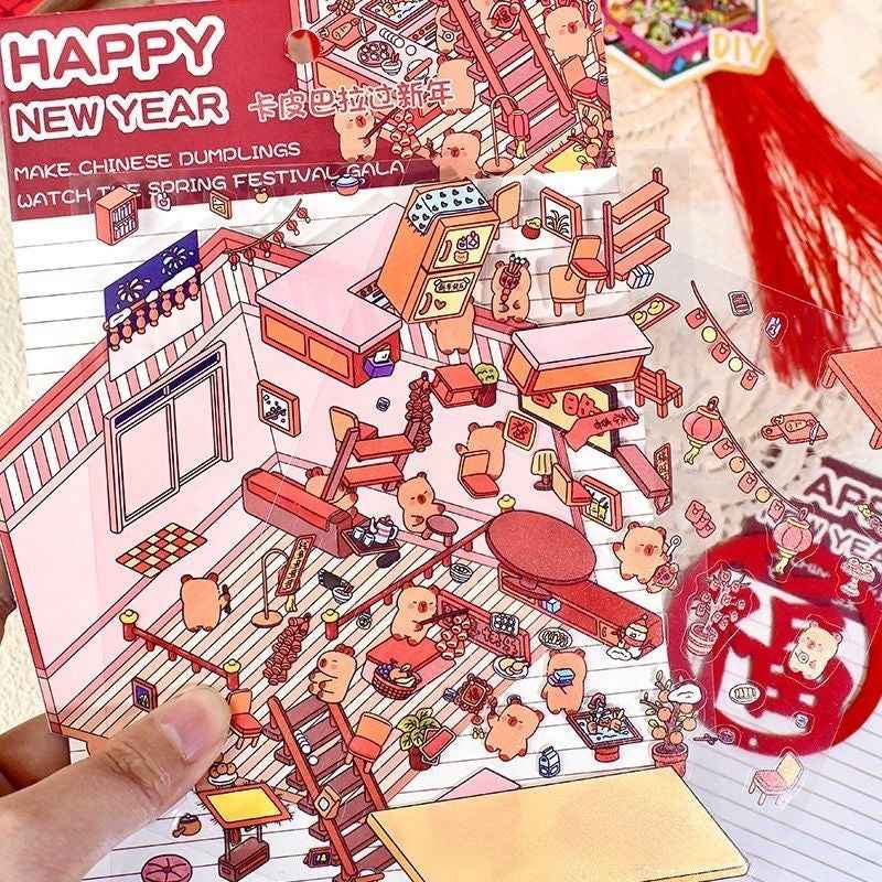 Cute Animal 7.0 – Happy Chinese New Year 3D Sticker Scenes - 4 Theme Sets: Capybara Lantern Festival | Capybara New Year | Panda New Year | Snake 2025