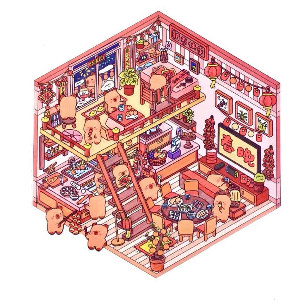 Cute Animal 7.0 – Happy Chinese New Year 3D Sticker Scenes - 4 Theme Sets: Capybara Lantern Festival | Capybara New Year | Panda New Year | Snake 2025