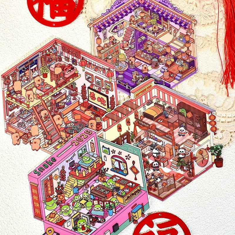 Cute Animal 7.0 – Happy Chinese New Year 3D Sticker Scenes - 4 Theme Sets: Capybara Lantern Festival | Capybara New Year | Panda New Year | Snake 2025