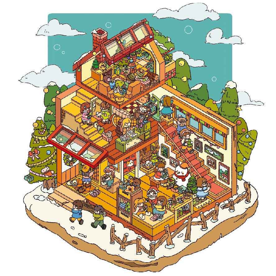 Christmas Winter Party – 3D Sticker Scenes - 4 Theme Sets: Christmas Party | Winter Christmas | Christmas House | Animal Dental Clinic