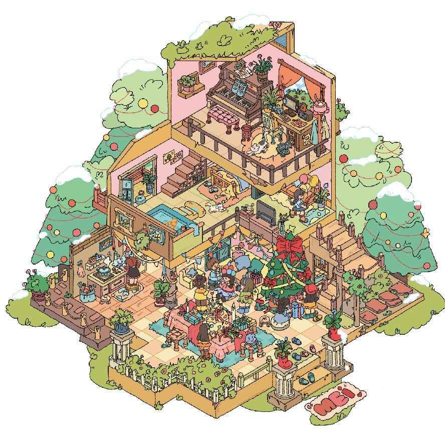 Christmas Winter Party – 3D Sticker Scenes - 4 Theme Sets: Christmas Party | Winter Christmas | Christmas House | Animal Dental Clinic