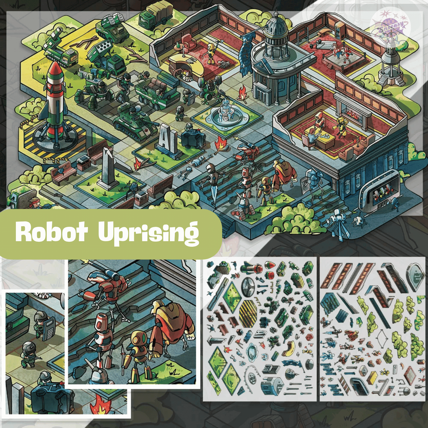 Chaotic Future – 3D Miniature Scene Stickers (Plus Size) – 4 Theme Sets: Mobile Mech City | Mutant Evolution | Robot Uprising | AI-Human Lab