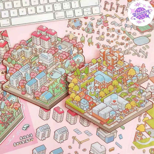 Happy Town – 3D Sticker Scenes - 2 Theme Sets: Town A | Town B