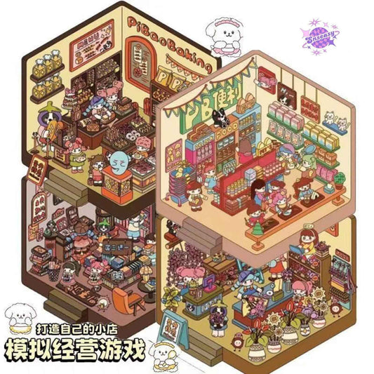 Cartoon Shop – 3D Sticker Scenes - 4 Theme Sets: Convenience Store | Bakery | Flower Shop | Bookstore