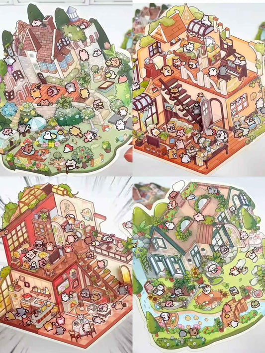 Animal Fairy Tale 2-Floor – 3D Sticker Scenes - 4 Theme Sets: Animal Room | Animal Party | Animal Farm | Animal Castle