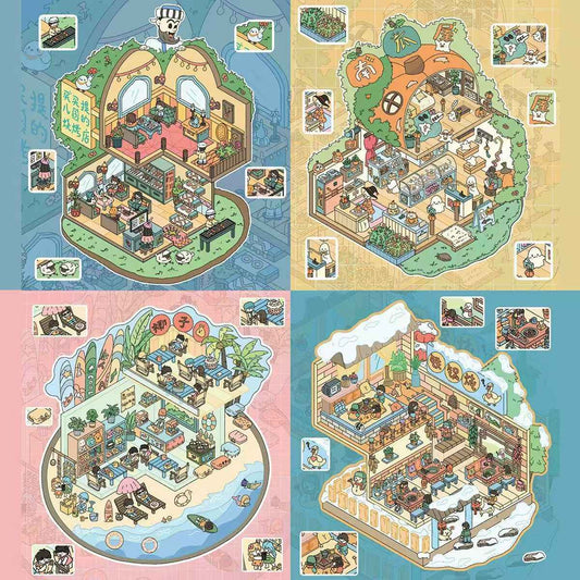 Gourmet Series – 3D Miniature Sticker Scenes - 4 Theme Sets: Coconut Chicken | Lamb Skewers | Pumpkin Desserts | Braised Goose