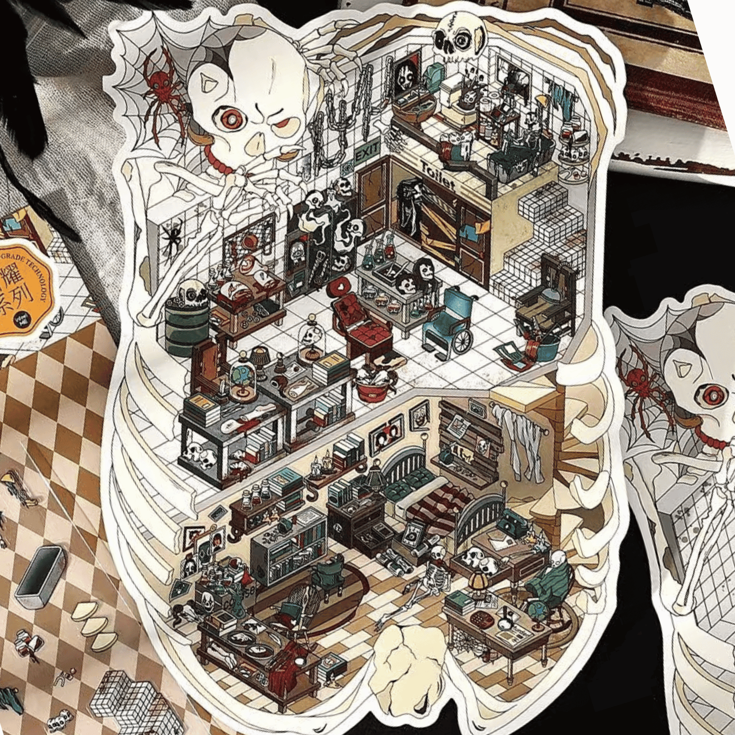 Horror Game Series – Plus Size 3D Miniature Scene Stickers – 4 Theme Sets: Puppet Theater | Horror Hospital | Bio-Apocalypse Camp | Skeleton Shop