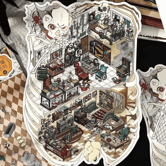 Horror Game Series – Plus Size 3D Miniature Scene Stickers – 4 Theme Sets: Puppet Theater | Horror Hospital | Bio-Apocalypse Camp | Skeleton Shop