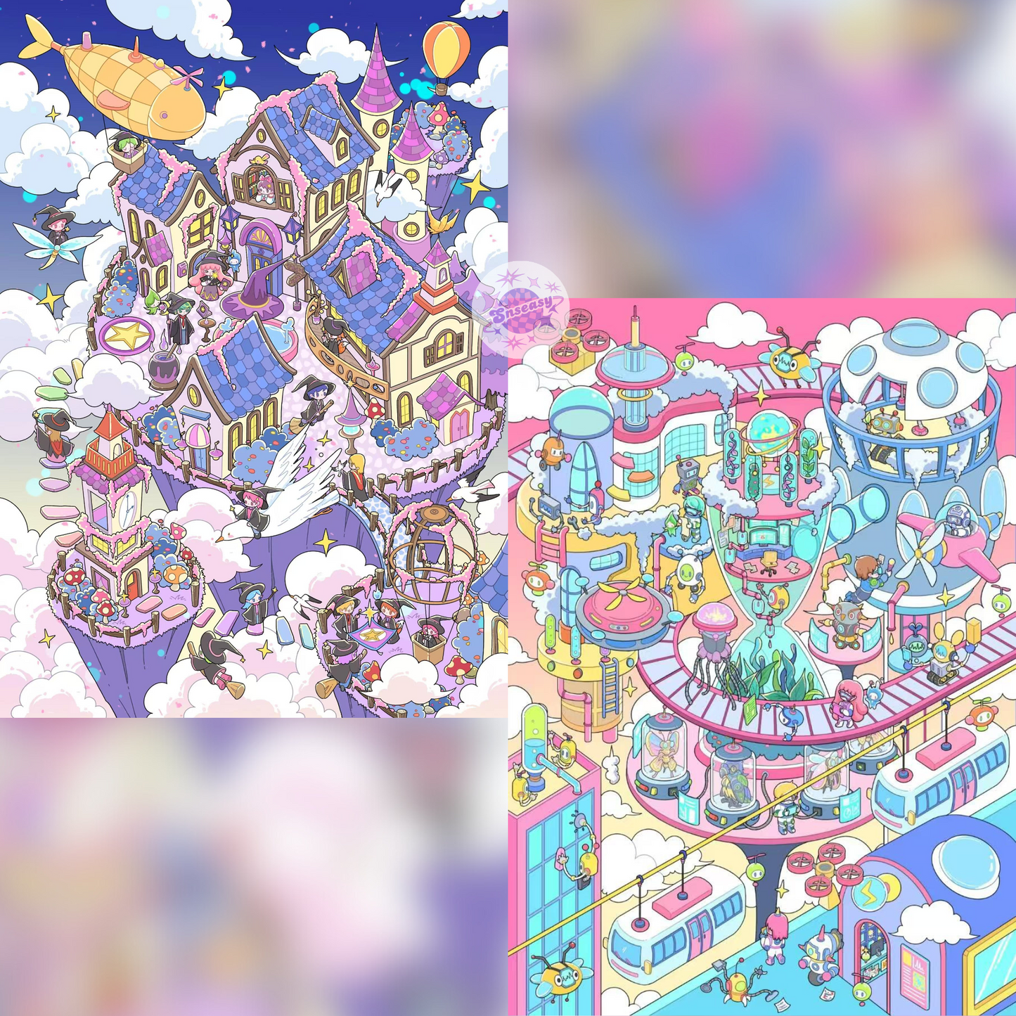 Fantasy Sky Island – 3D Miniature Scene Stickers (Plus Size) – 2 Theme Sets: Magic Castle | Robot Future City