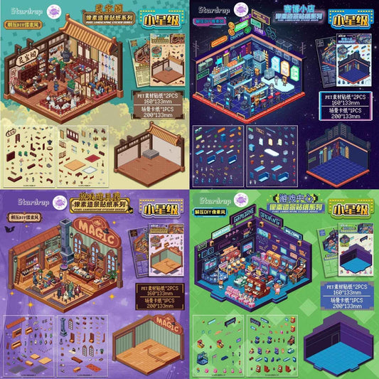 Stardrop 3D Scene Stickers – 4 Enchanting Themes: Mystic Reliquary | Wizard's Workshop | Cyberpunk Hideout | Retro Game Hub