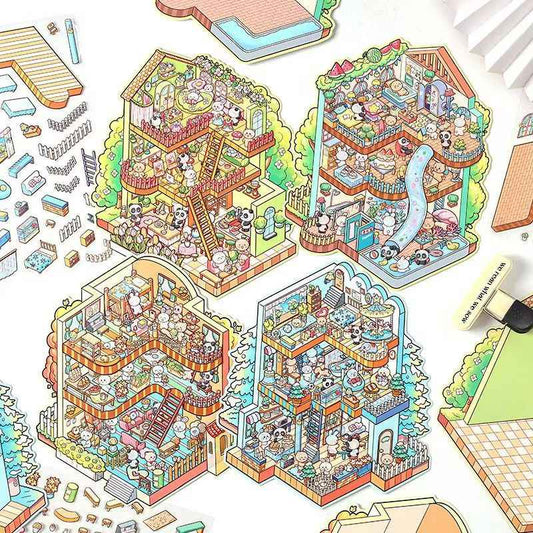 Four Seasons Cottage – 3D Miniature Sticker Scenes - 4 Theme Sets: Spring Cottage | Summer Cottage | Autumn Cottage | Winter Cottage