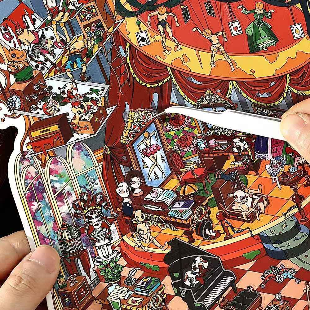 Horror Game Series – Plus Size 3D Miniature Scene Stickers – 4 Theme Sets: Puppet Theater | Horror Hospital | Bio-Apocalypse Camp | Skeleton Shop