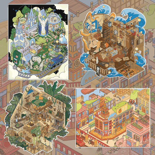 Island Adventure – 3D Miniature Scene Stickers (Plus Size) – 4 Theme: Pirate Treasure Hunt | Paradise Island | Dockside Market | Castaway Island