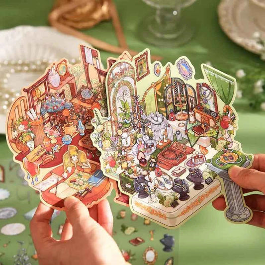 Jewelry Showcase Series – 3D Miniature Scene Stickers – 2 Theme Sets: Gemstone Jewelry | Traditional Chinese Accessories