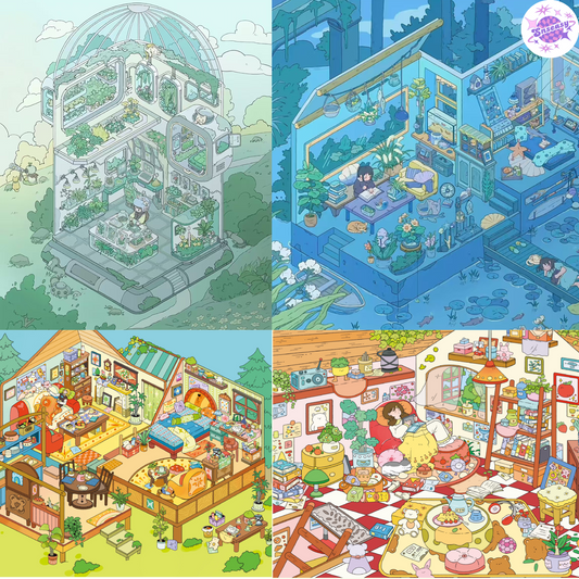 Plus Dream House 9.0 – 3D Miniature Sticker Scenes - 4 Theme Sets: Night House | Garden House | Treehouse | Warm House