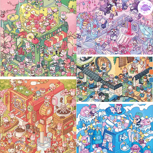 Plus Fairy Tale World 1.0 – 3D Miniature Sticker Scenes - 5 Theme Sets: Romantic Wine | Tea Fragrance | Coffee Time | Colorful Juice | Ball Machine