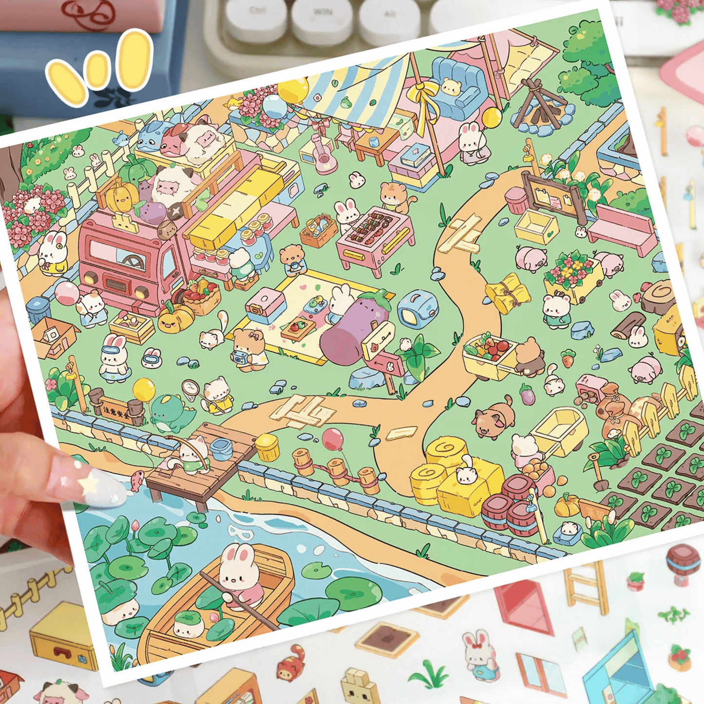 Cute Animal Town – 3D Miniature Scene Stickers (Plus Size) – 2 Theme Sets: Flower Town | Farm Party