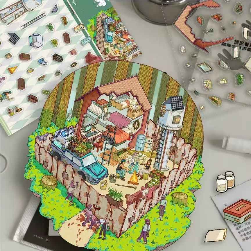 The End of the World – 3D Miniature Scene Stickers – 2 Theme Sets: Doomsday Cabin | Apocalypse Camp