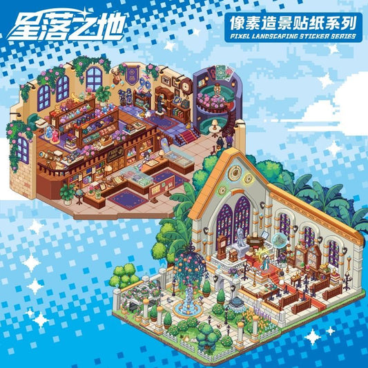 Original Pixel Style 6.0 3D Scene Sticker Set: 6 Theme Designs (Standard Size & Plus Size)