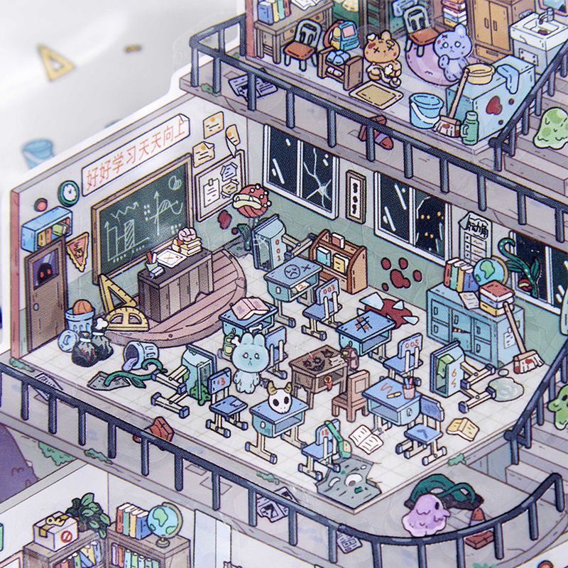 Haunted School Plus Size 3D Scene Sticker