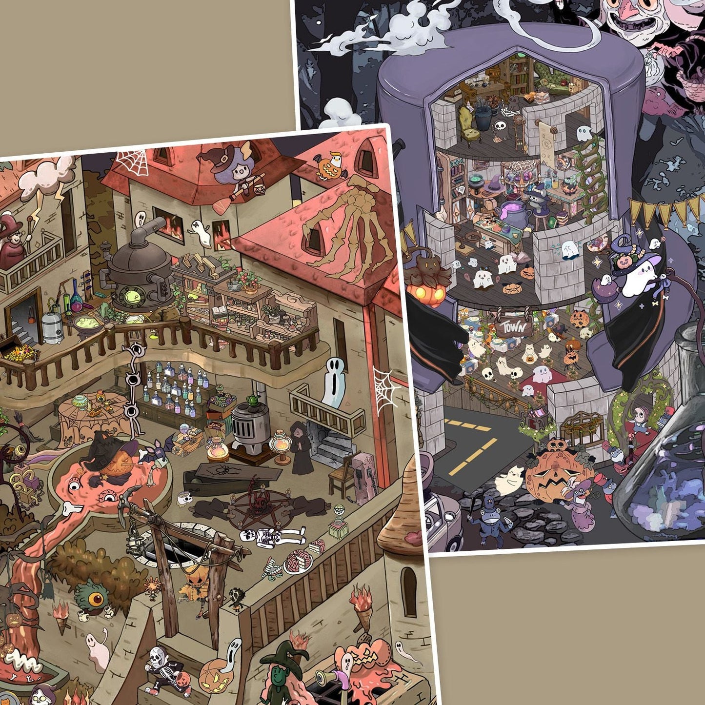 Ghost Castle Halloween Party 3D Scene Sticker Plus Size 2 Theme Sets: Magic Castle | Ruined Castle